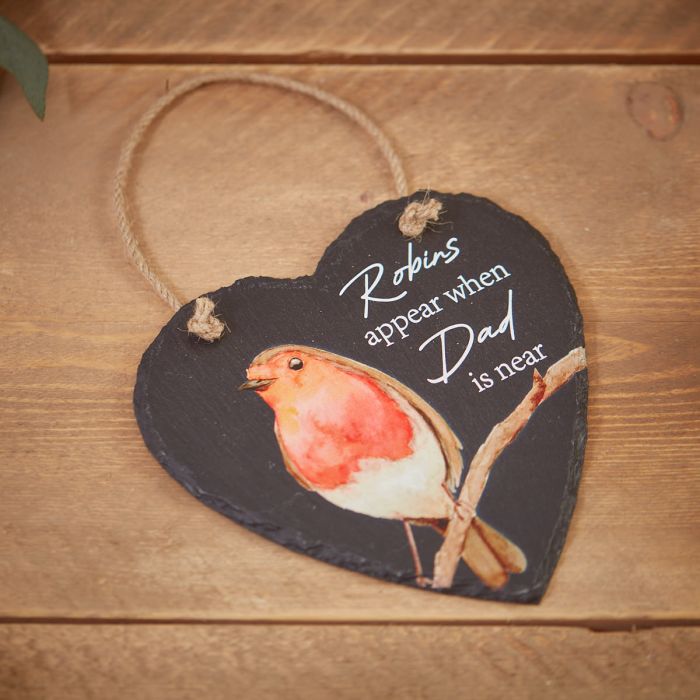 Slate Heart Hanger Robins Appear When Dad is Near