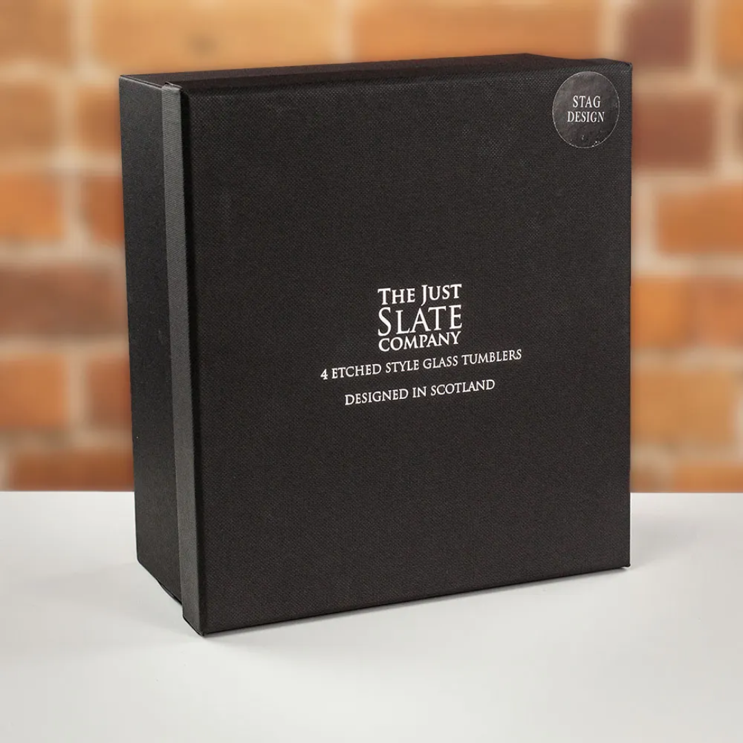 Just Slate Engraved Stag Glass Tumbler Gift Set