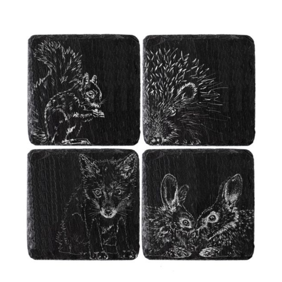The Just Slate Company Woodland Friends Slate Coasters (Set of 4)