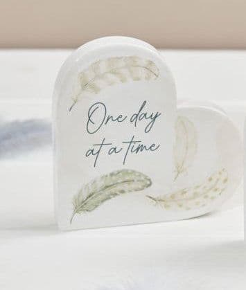 Ceramic Feather One Day at a Time Memory Heart