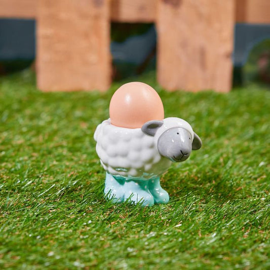 Sheep Egg Cup with Blue Wellies Ceramic