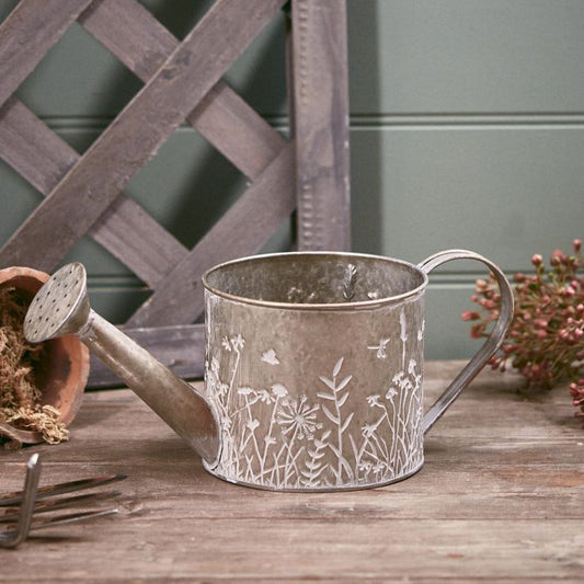 Metal Watering Can Debossed With Wildflowers