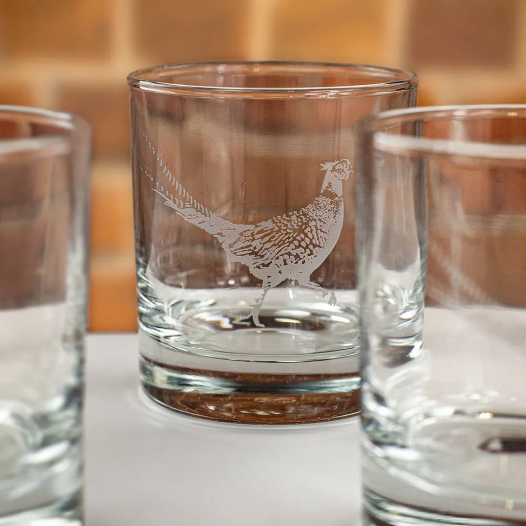 Just Slate Engraved Pheasant Glass Tumbler Gift Set