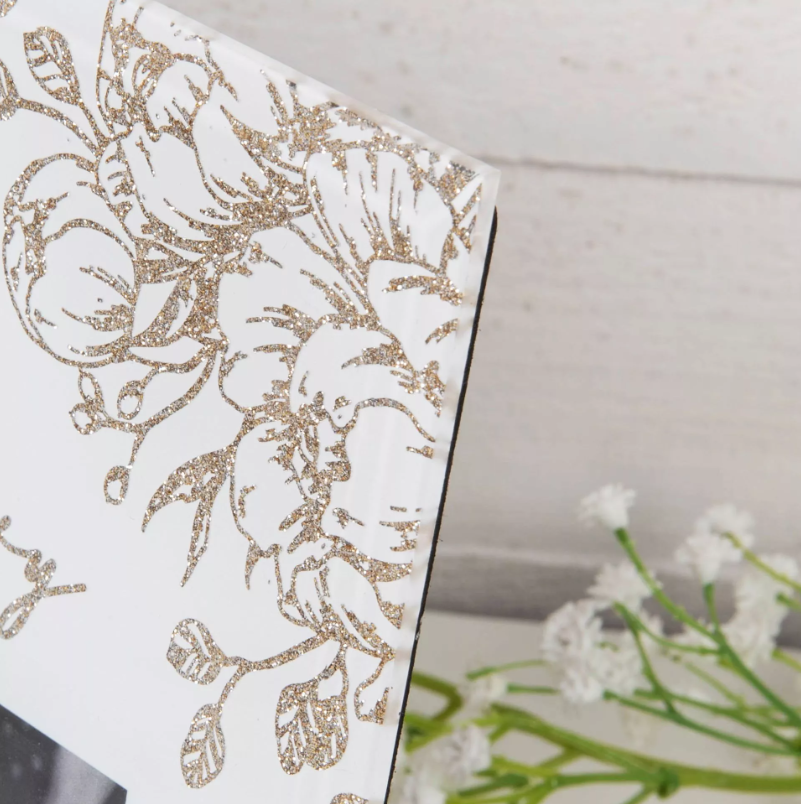 Happy Anniversary White Glass Gold Floral Frame 6'' x 4''