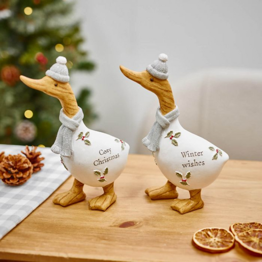 Xmas Sentiment Duck Ornament 2 White Polyresin