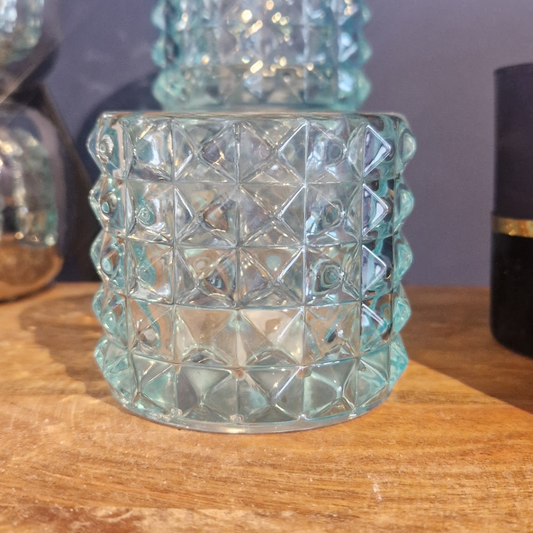 Diamond Cut Light Blue Candleholder