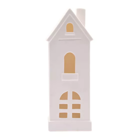 White Ceramic LED Tall House Ornament