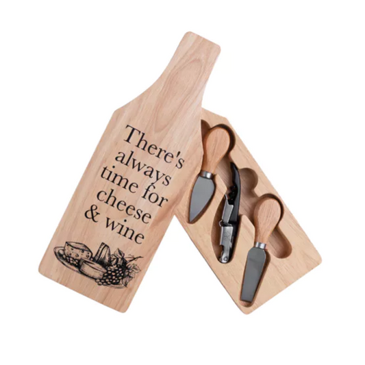 Cheese and Wine Set in Wooden Case - Knives & Corkscrew