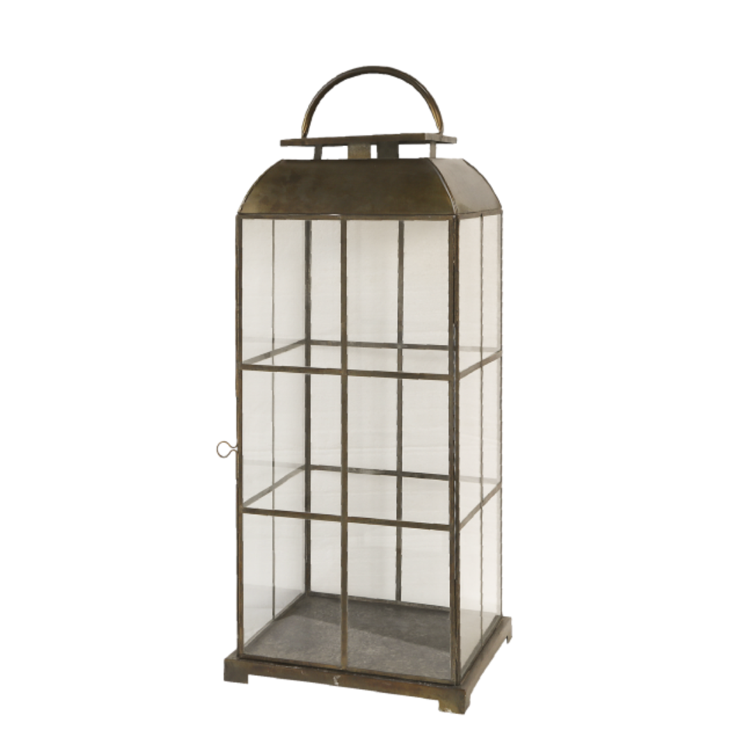 Chic Antique Lantern W/ Grid Brass