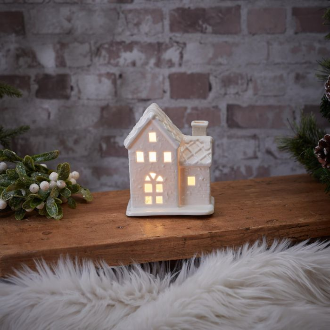 Christmas LED House Ornament Ceramic