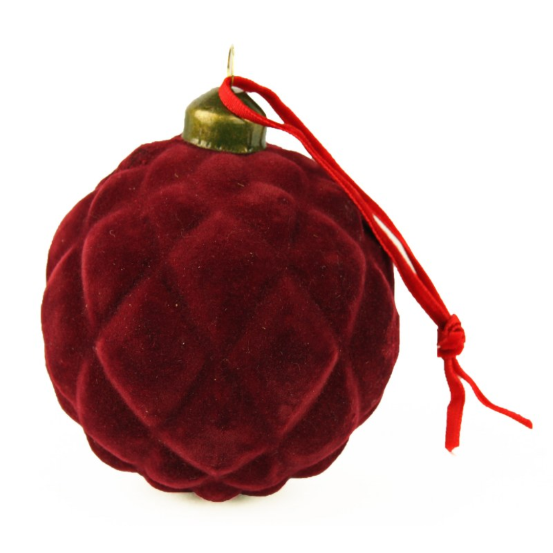 Glass Red Velvet Christmas Baubles 8cm