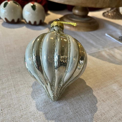 Christmas Bauble Ø 9 cm Gold Striped Glass