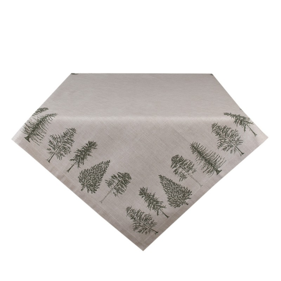 Tablecloth 150x250 cm Beige Green Cotton Pine Trees Rectangle