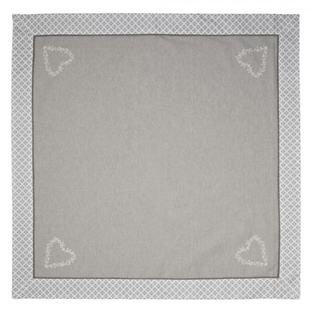 Grey White Cotton Hearts Diamonds Rectangle Tablecloth