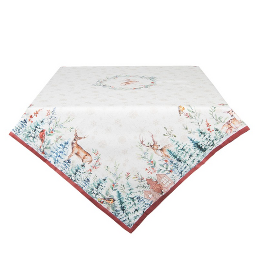 White Red Cotton Deer Rectangle Tablecloth 150x250 cm