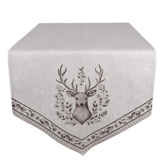 Table Runner 50x160 cm Beige Cotton Deer Tablecloth