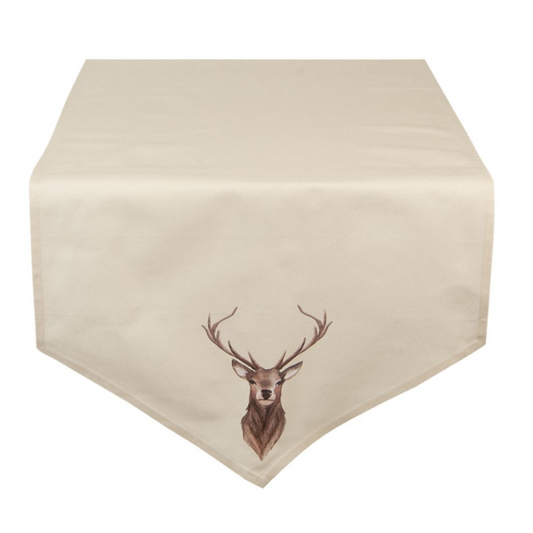 Table Runner 50x160 cm Beige Brown Cotton Deer