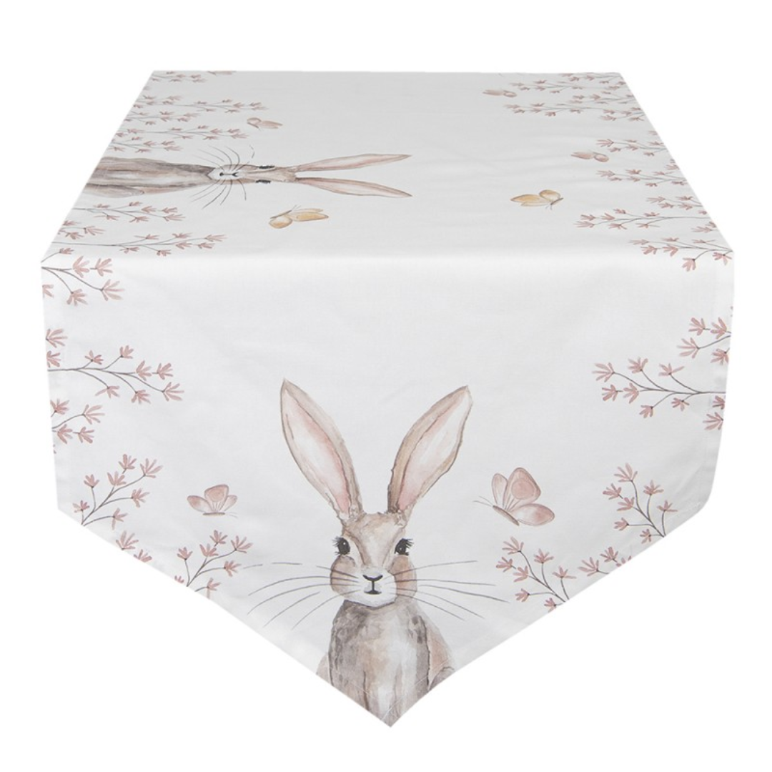 Table Runner 50x160 cm White Brown Cotton Rabbit Tablecloth