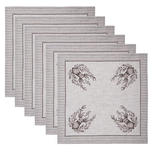 Napkins Cotton Set of 6 40x40 cm Beige Cotton Deer