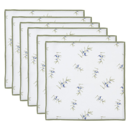 Napkins Cotton Set of 6 40x40 cm White Olives Square