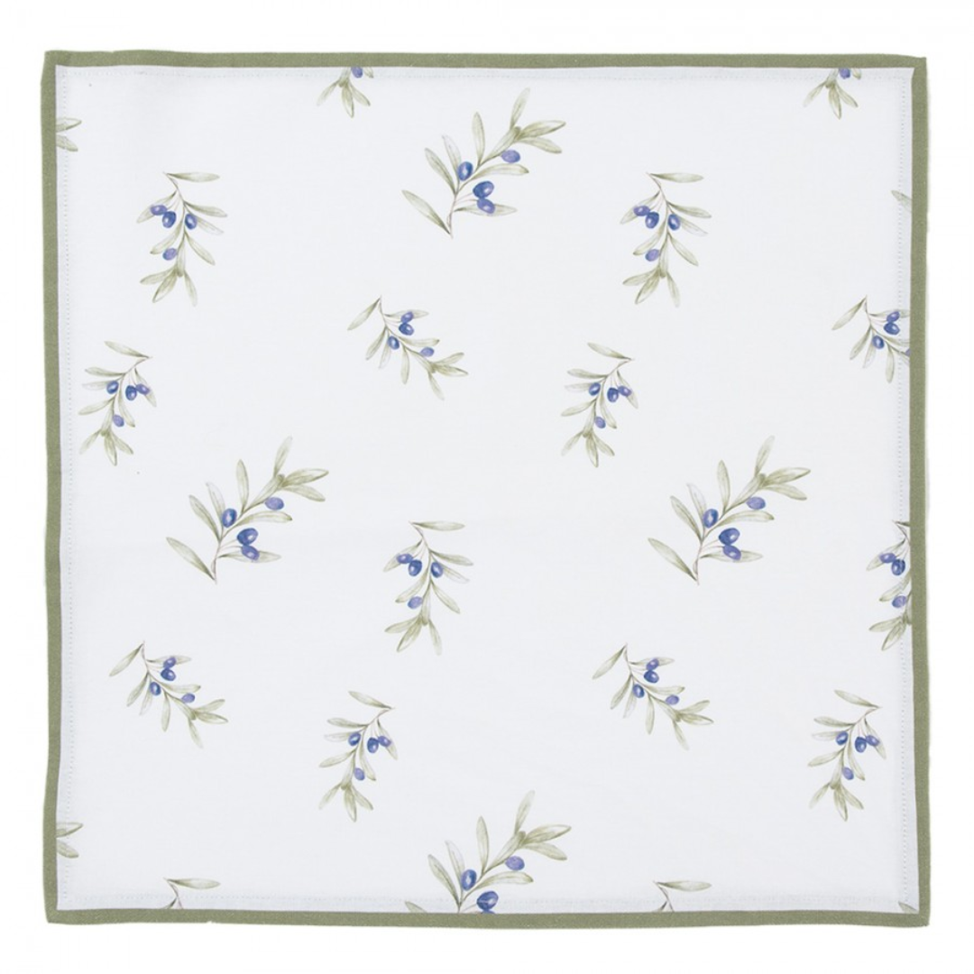 Napkins Cotton Set of 6 40x40 cm White Olives Square