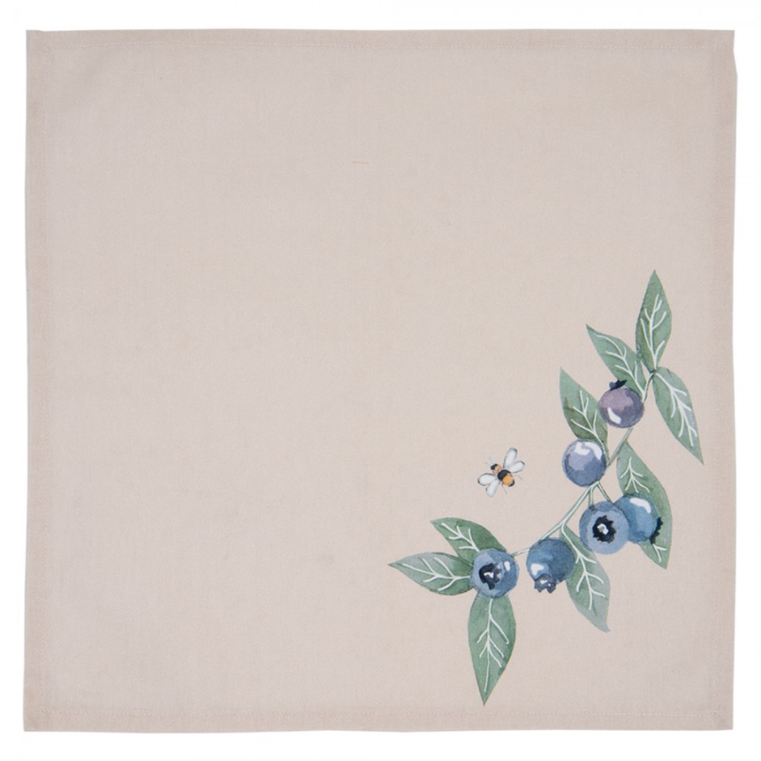 Napkins Cotton Set of 6 40x40 cm Beige Blue Cotton Blueberries