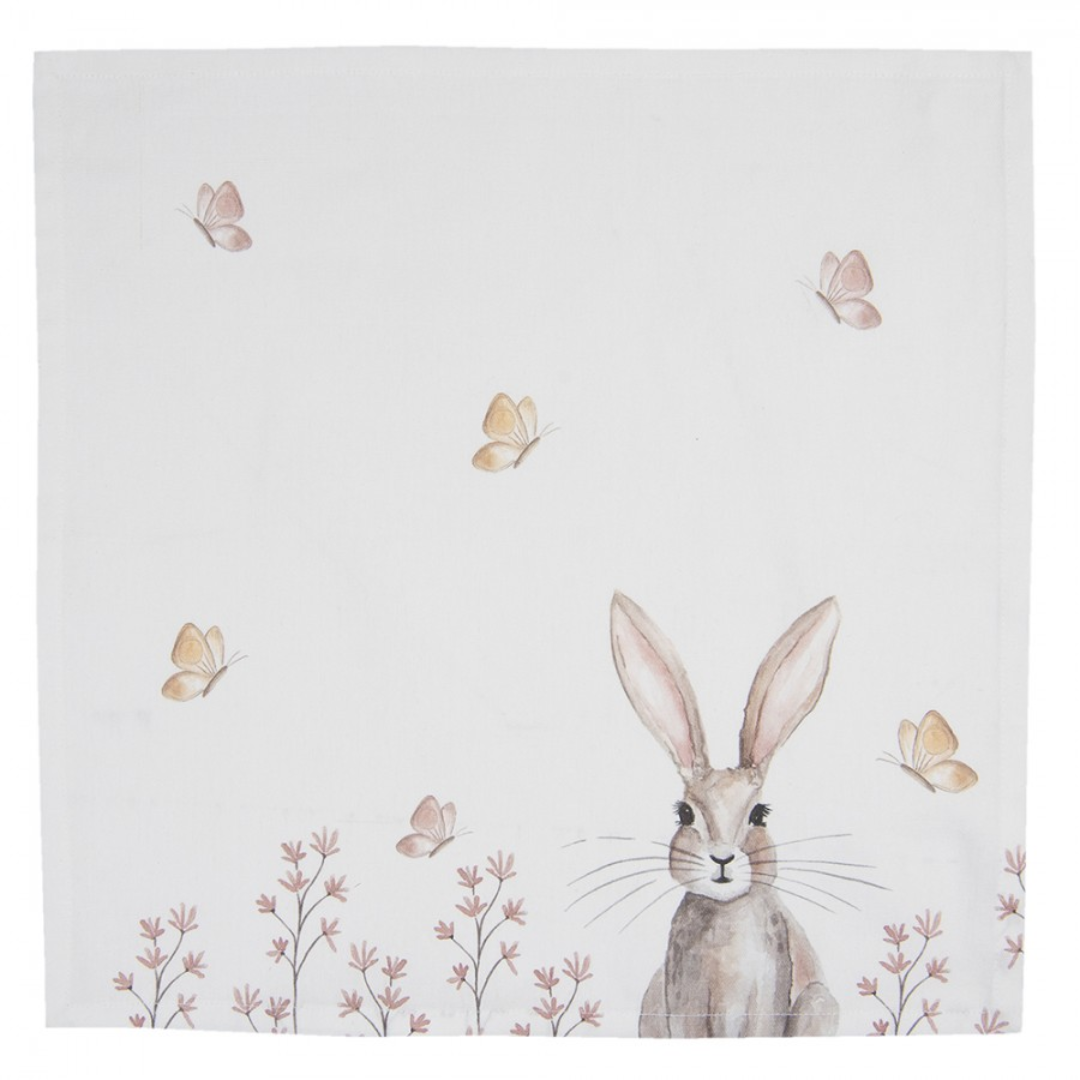 Napkins Cotton Set of 6 40x40 cm White Brown Cotton Rabbit Square