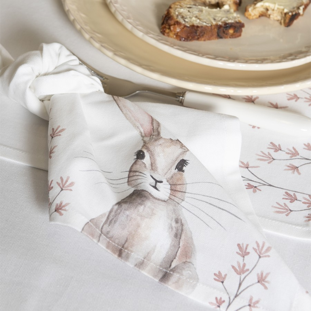 Napkins Cotton Set of 6 40x40 cm White Brown Cotton Rabbit Square