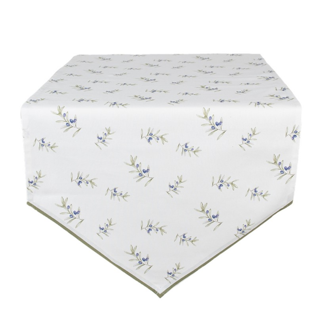 Table Runner 50x160 cm White Cotton Olives