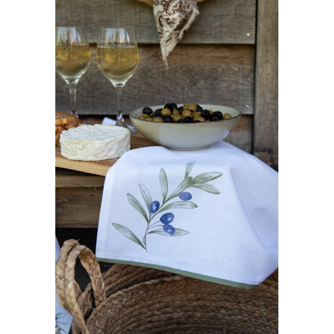 Table Runner 50x160 cm White Cotton Olives