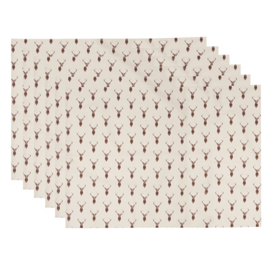 Placemats Set of 6 48x33 cm Beige Red Cotton Deer Rectangle