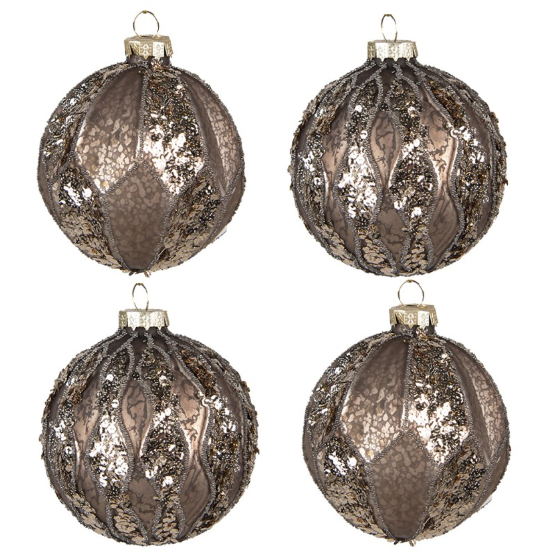 Christmas Bauble Set of 4 Ø 8 cm Brown Glass