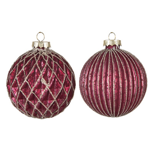 Christmas Bauble Set of 2 Ø 8 cm Red Glass