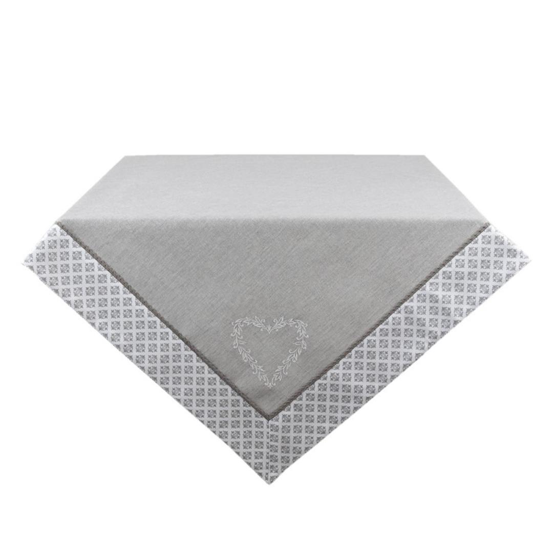 Grey White Cotton Hearts Diamonds Rectangle Tablecloth