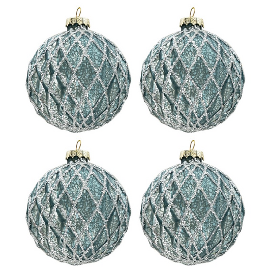 Christmas Bauble Set of 4 Ø 8 cm Blue Glass