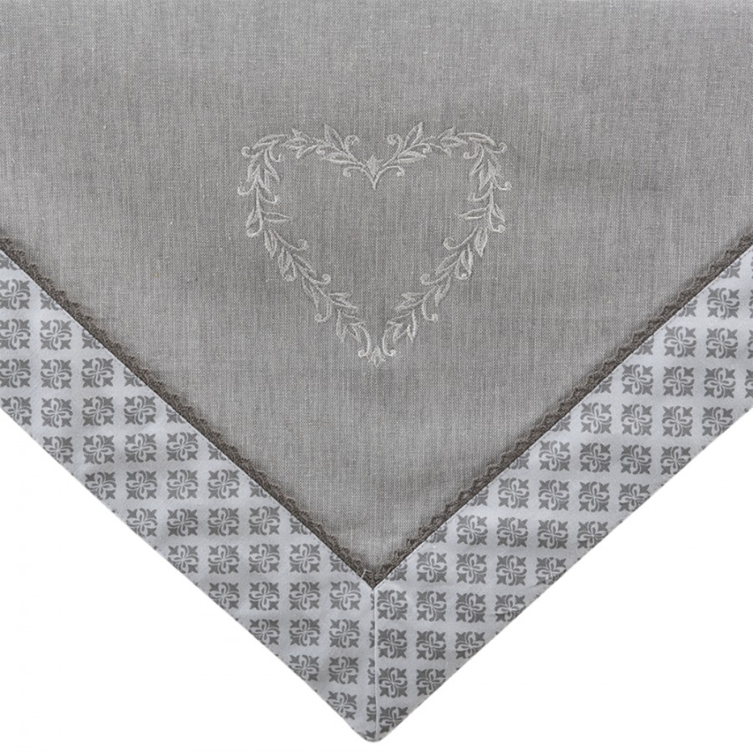 Grey White Cotton Hearts Diamonds Rectangle Tablecloth