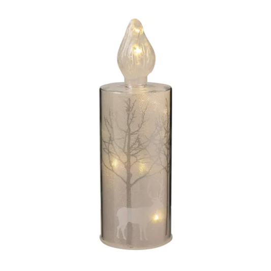 Silver Forest Scene Medium LED Glass Candle Light