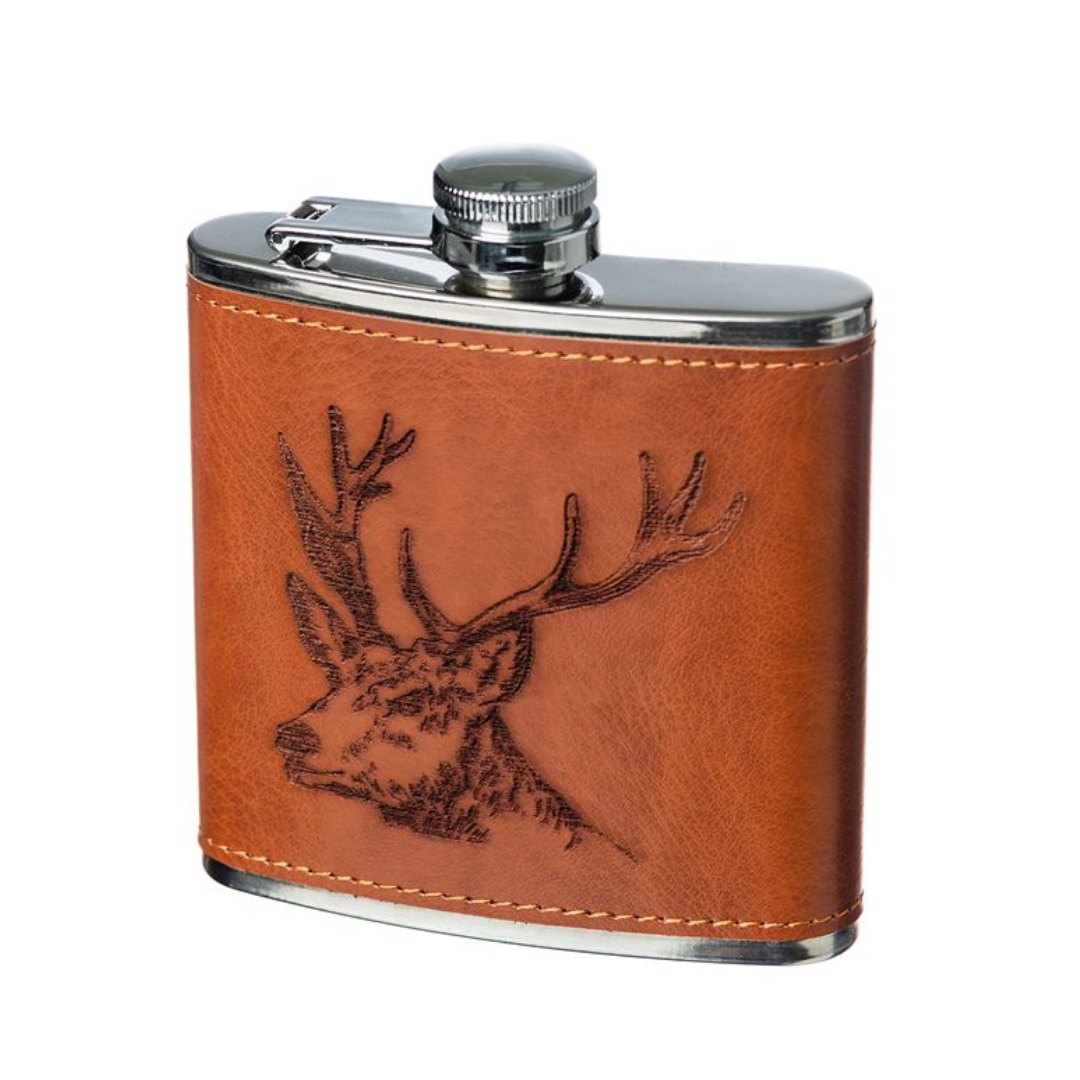 Leather Hip Flask - Stag