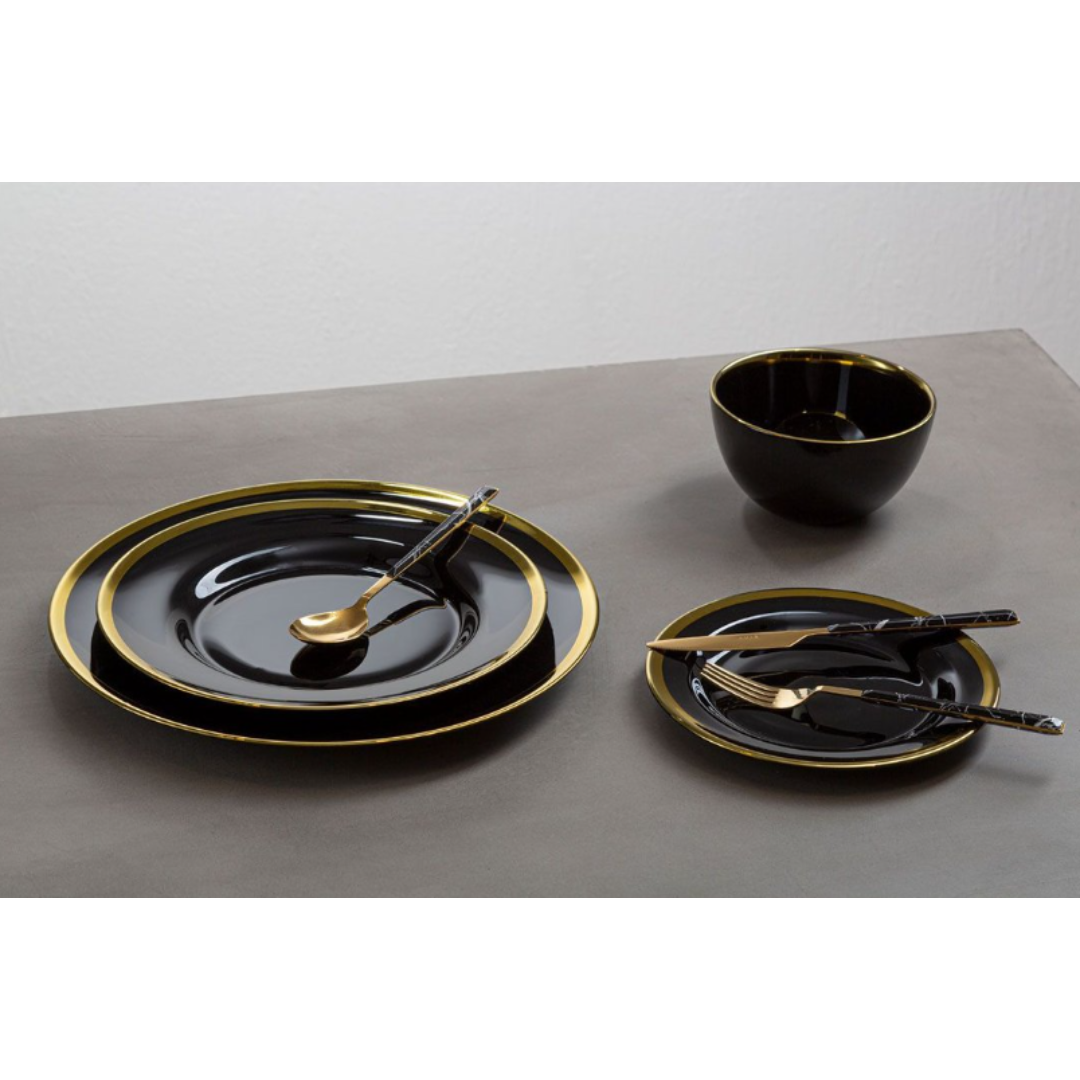 Lila Round Gold Band Black Glass Charger Plate