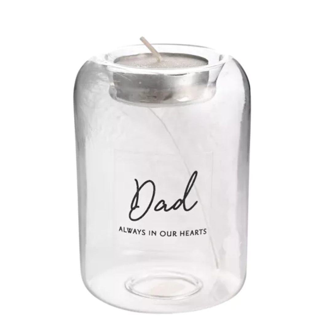 Thoughts of You Feather Glass Tea Light Holder - Dad