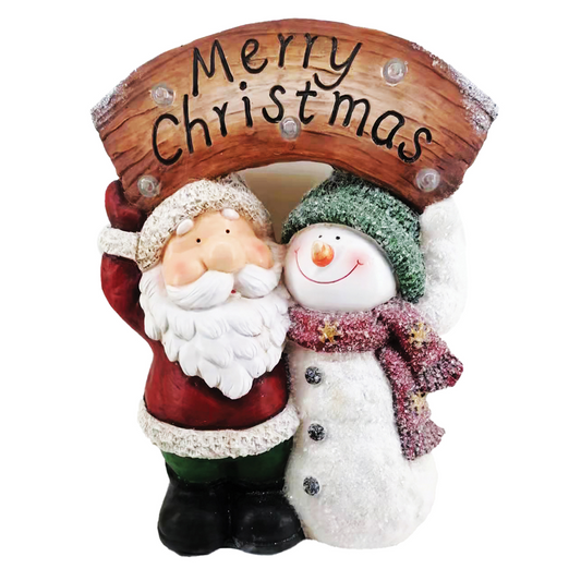 Santa & Snowman Ornament W/ LED On Timer