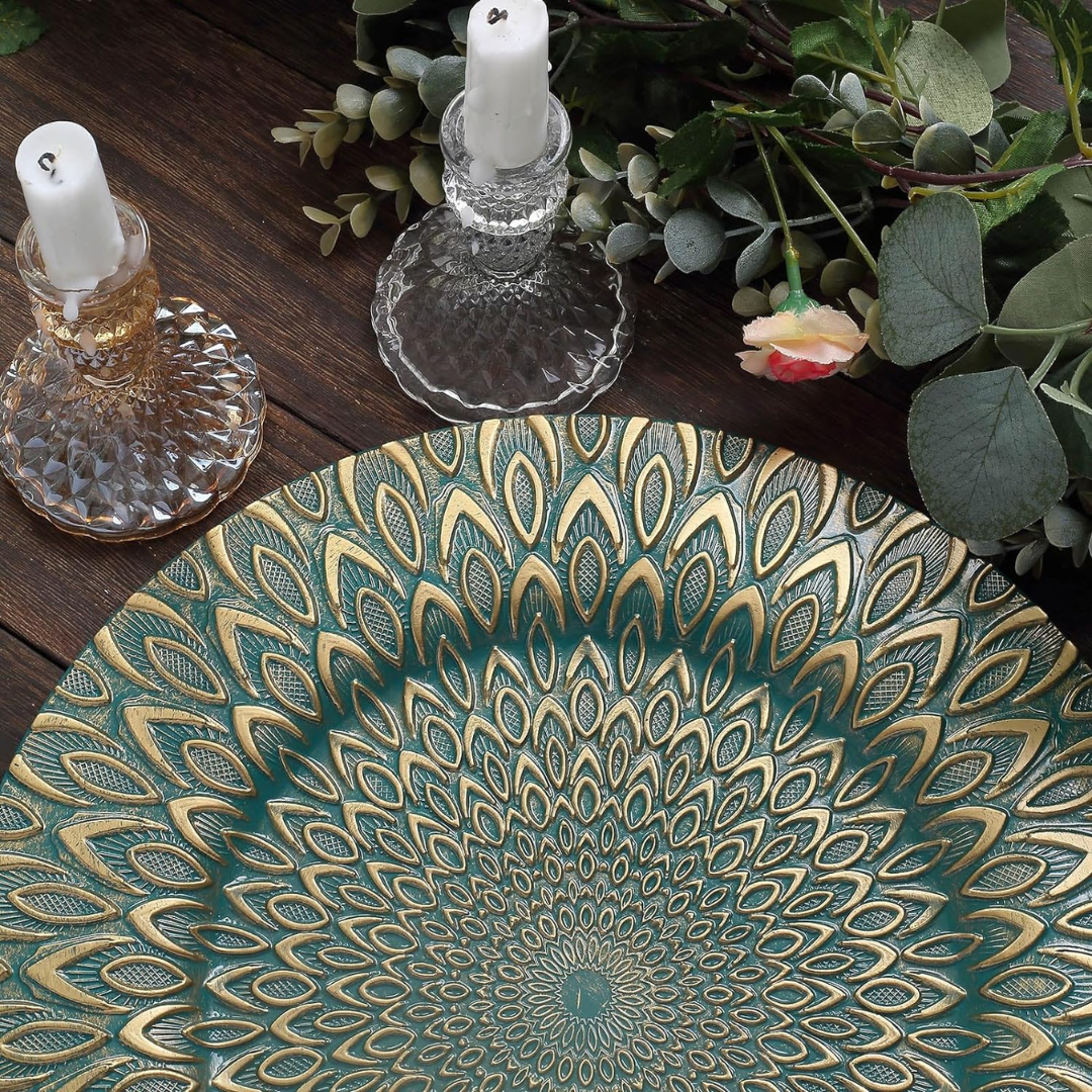 Peacock Print Charger Plates