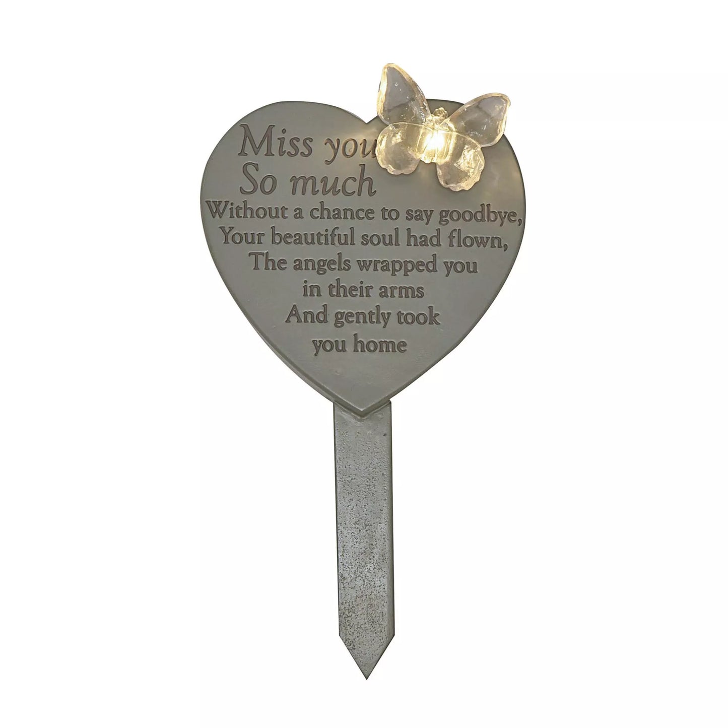 Memorial Solar Light Up Heart Plaque - Miss You So Much
