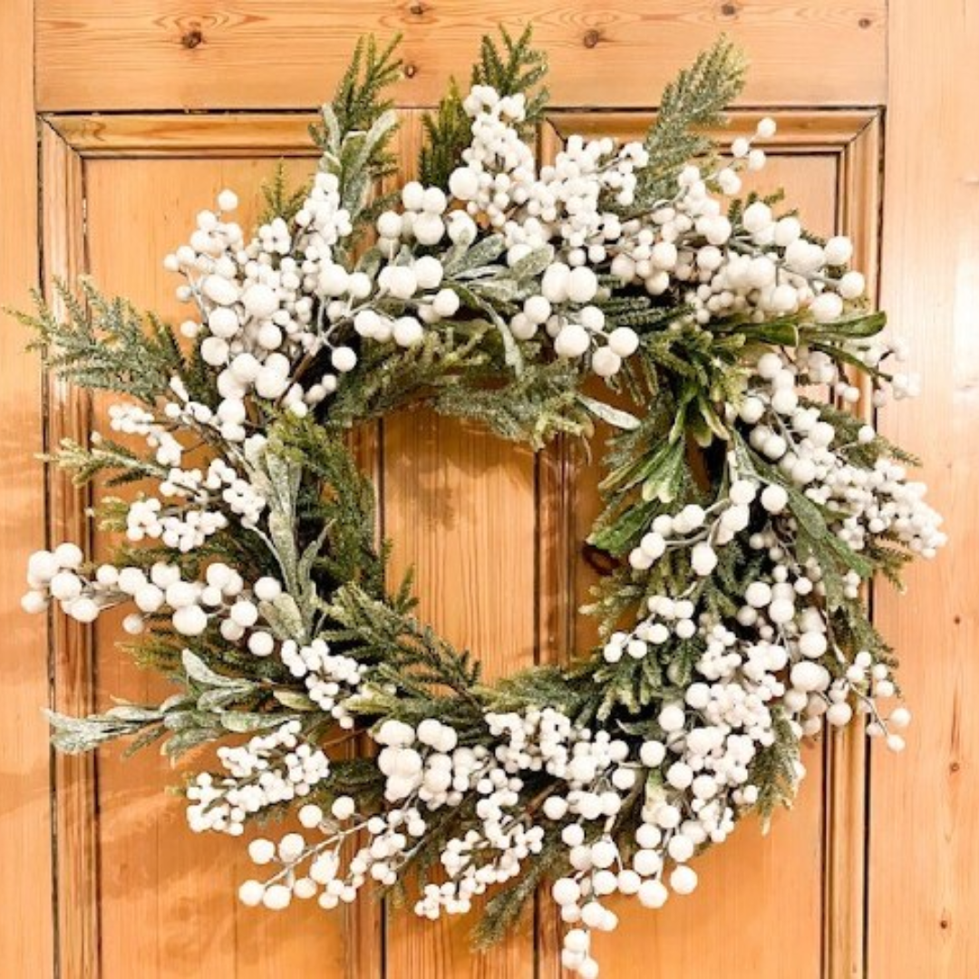 White Berry Christmas Faux Door Wreath 24"