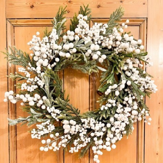 White Berry Christmas Faux Door Wreath 24"