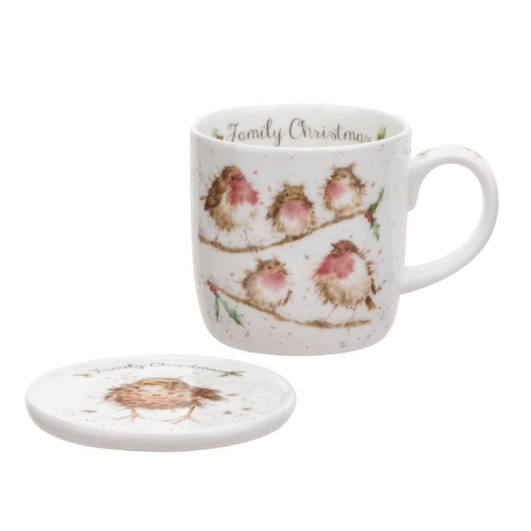 Wrendale Christmas Family Mug & Coaster Set