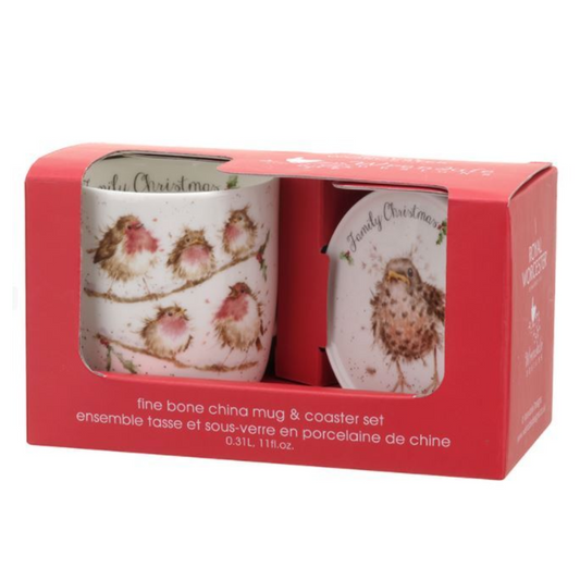 Wrendale Christmas Family Mug & Coaster Set