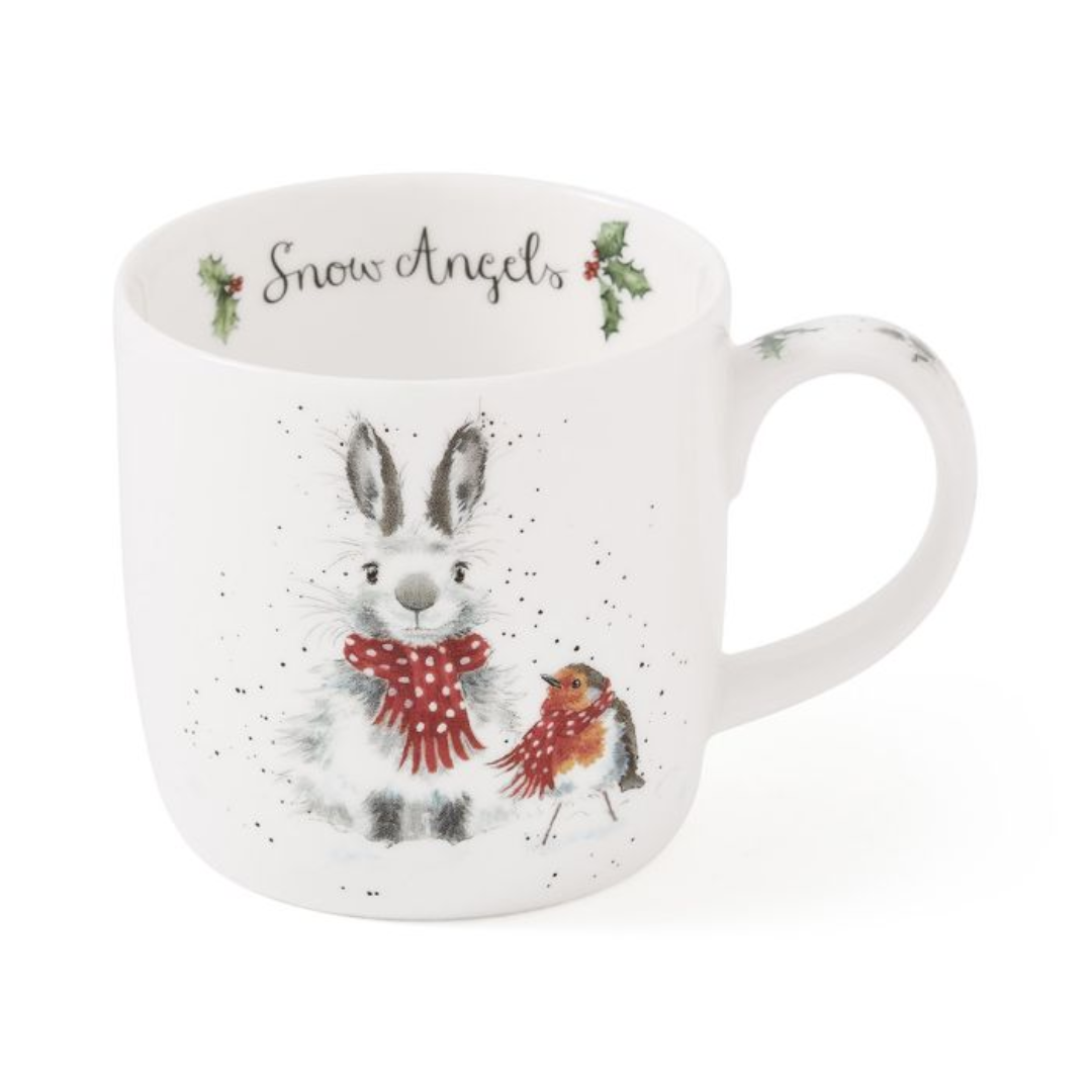 Wrendale 'Snow Angels' Rabbit & Robin Mug