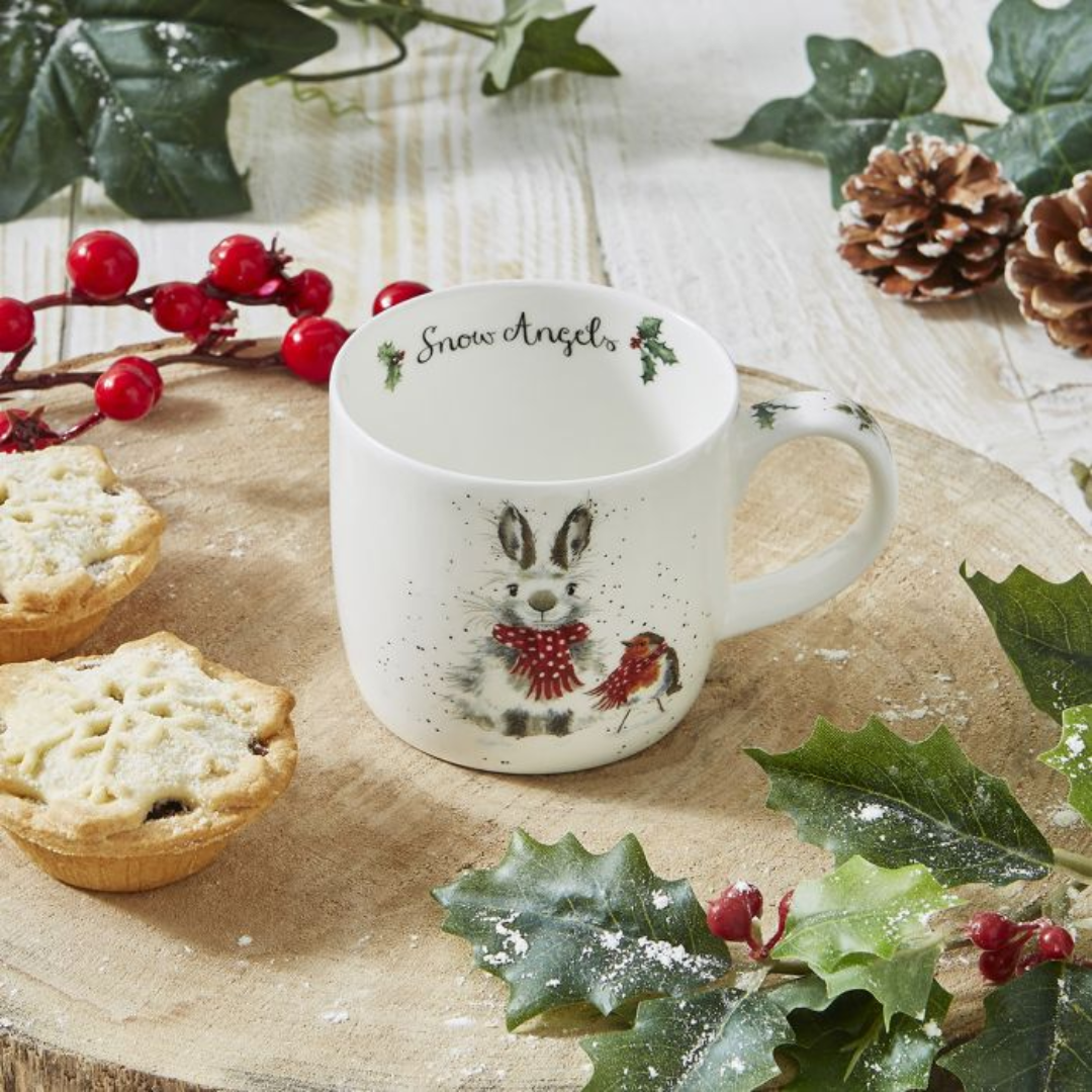 Wrendale 'Snow Angels' Rabbit & Robin Mug